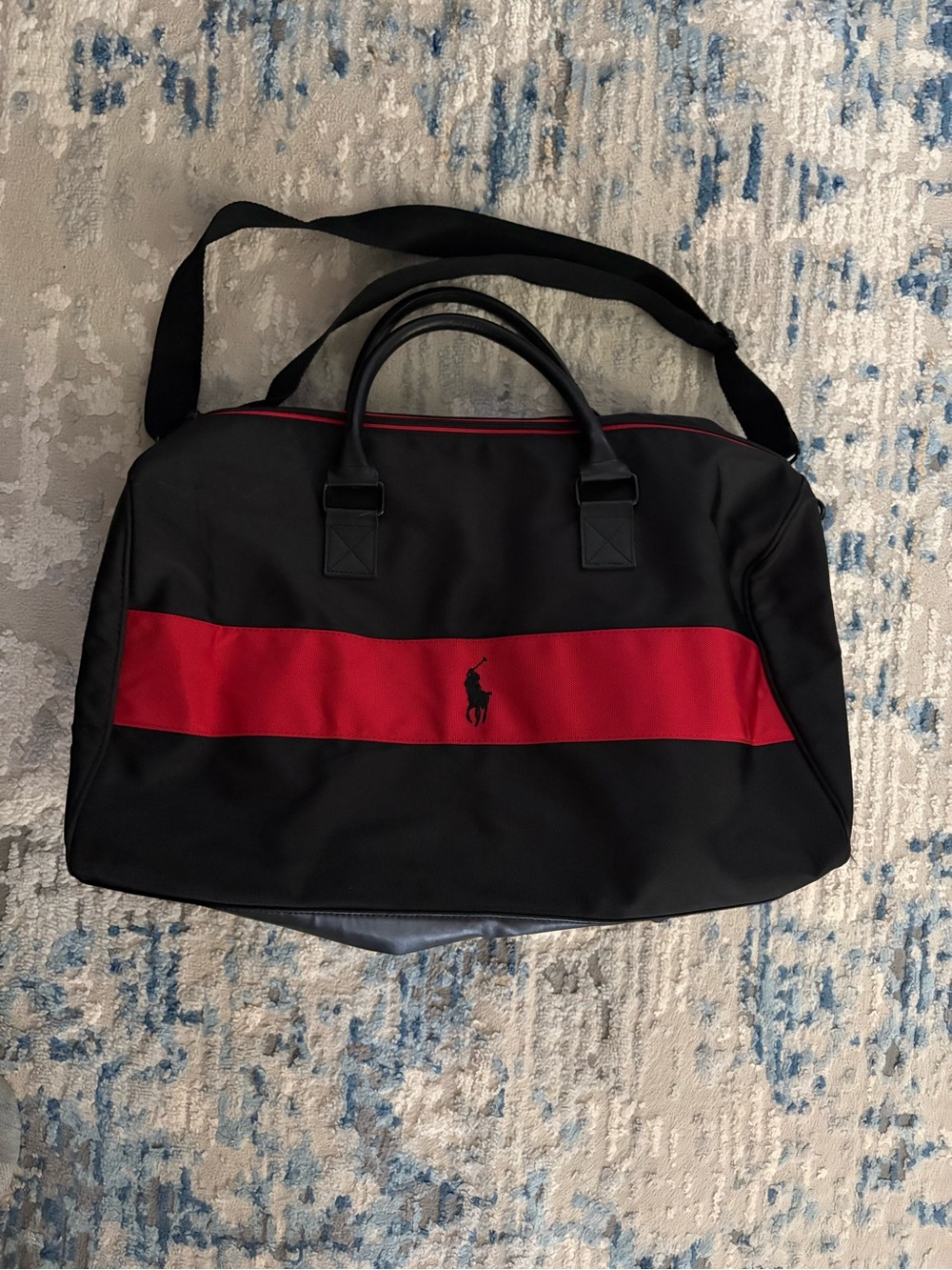Polo by Ralph Lauren Black Duffel with Red Stripe Gym Travel Weekender